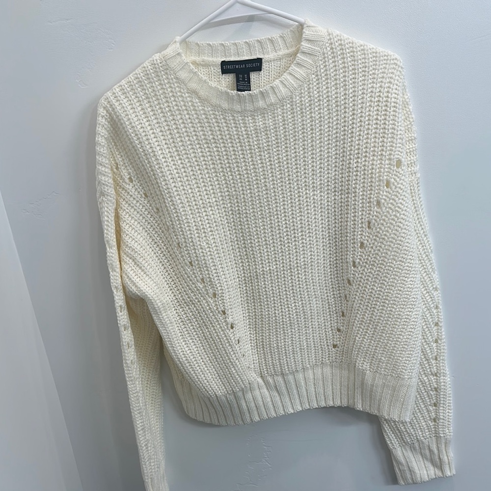Streetwear Society White Crew Neck Sweater Chunky Knit